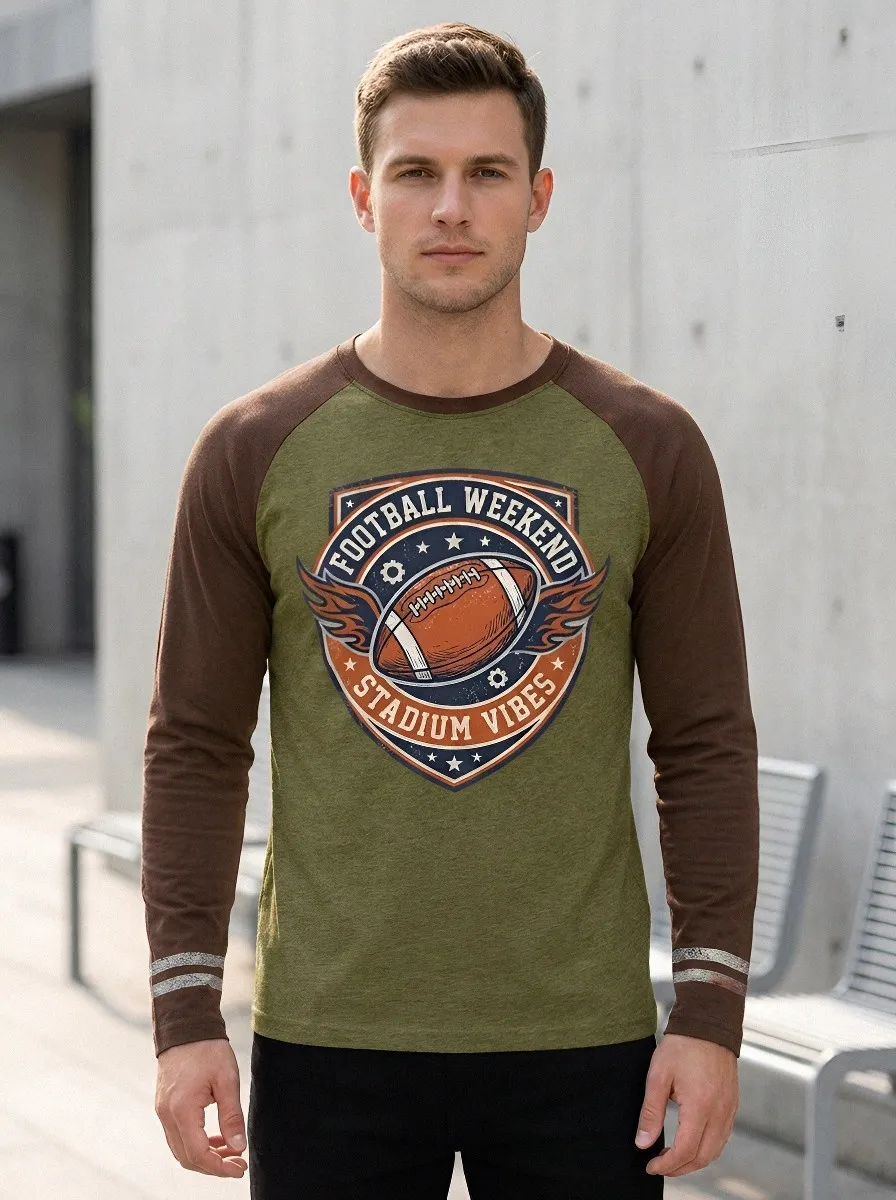 Men's Football Weekend Stadium Vibes Flaming Ball Graphic Raglan Shirt