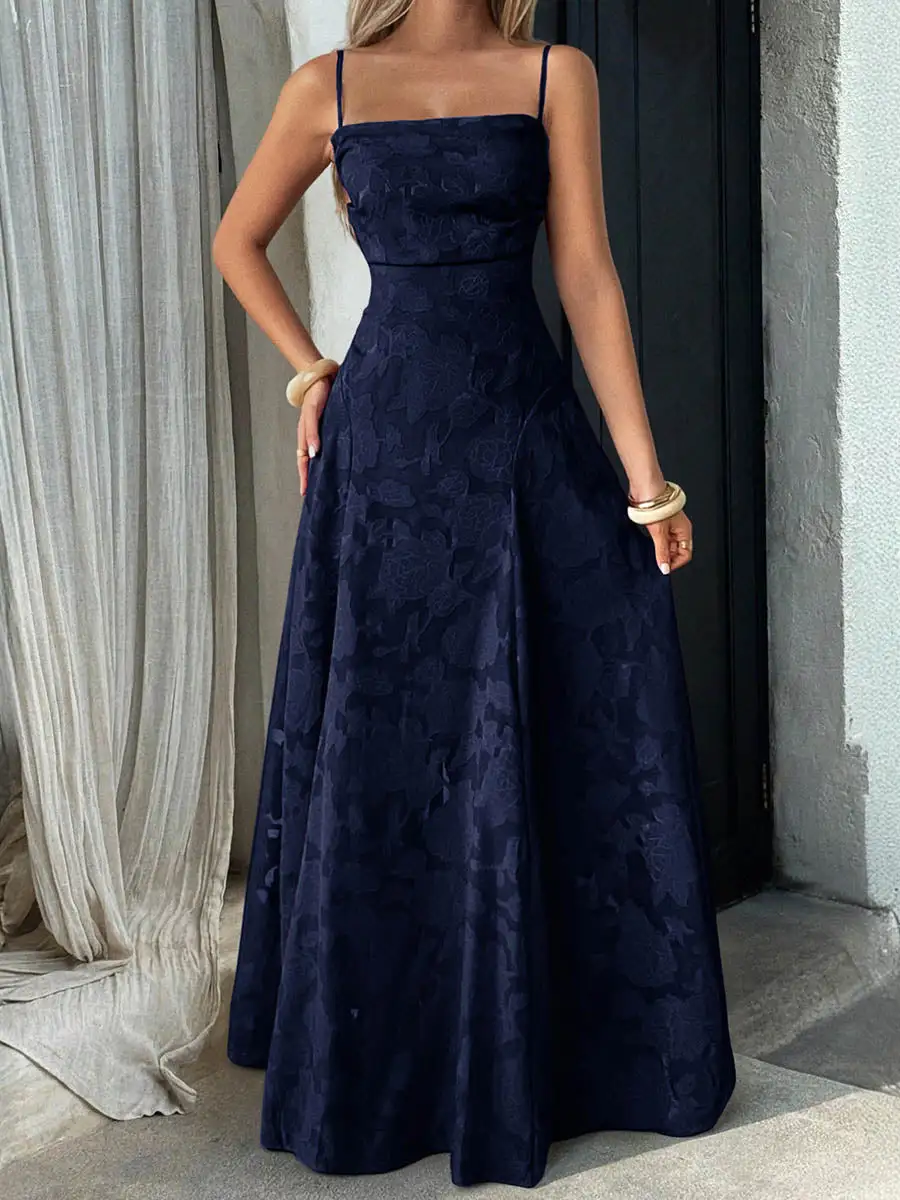 Jacquard Pleated Neck Maxi Dress