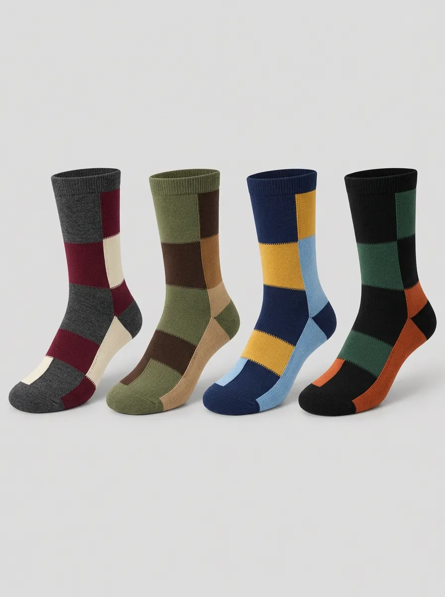 Men's Colorblock Patterned Printed Socks 4-Pack