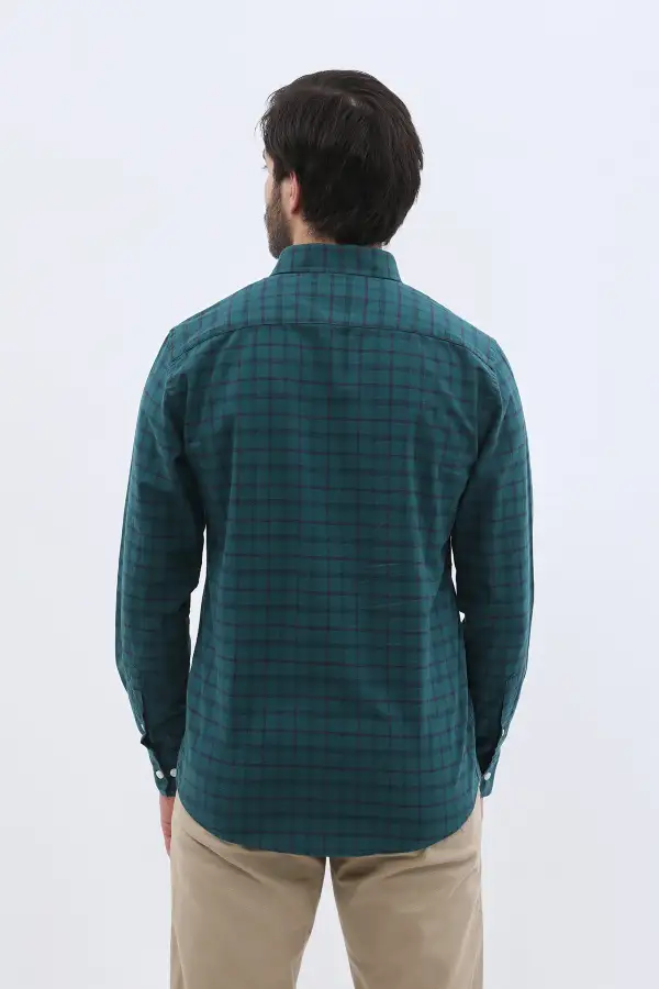 Active Oxford Checked Long Sleeve Men's Button Down Shirt