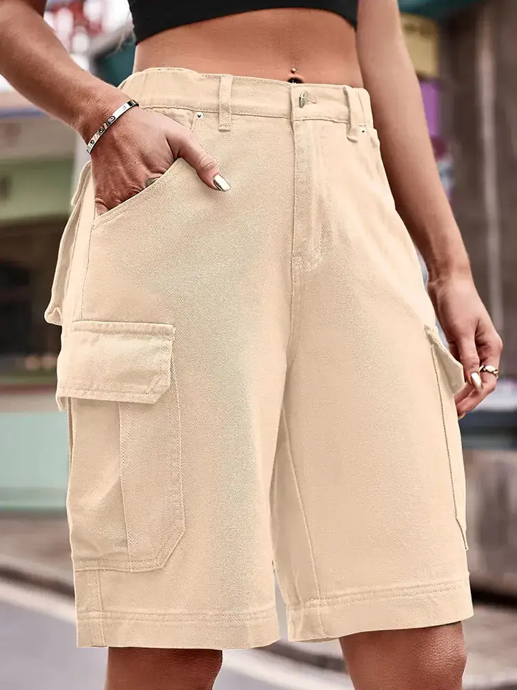 Elastic Waist Denim Shorts