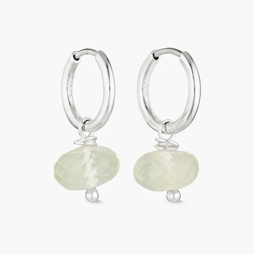 Prehnite Sterling Silver Huggie Earrings