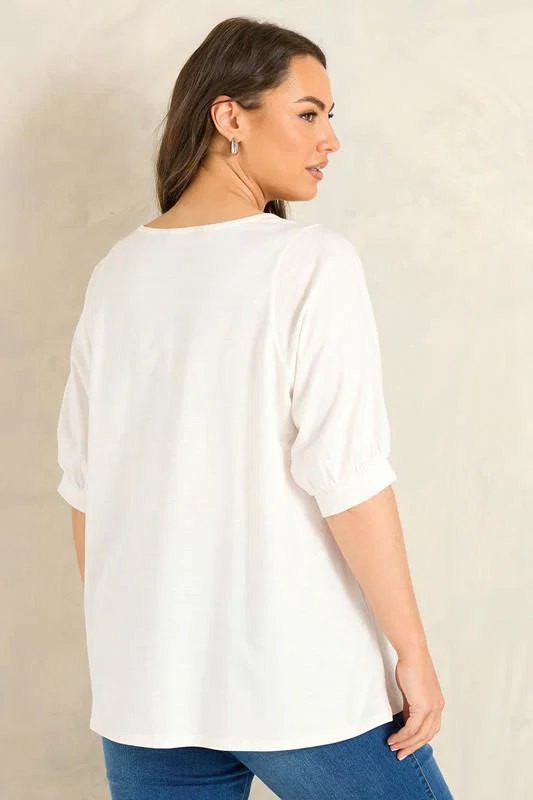 Ivory White Short Sleeve Cotton Top detail 2