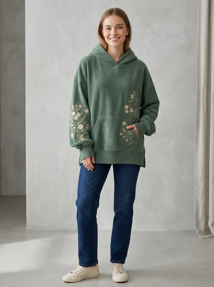Graphic Detail Women's Floral Embroidered Graphic Nature Inspired Hoodie