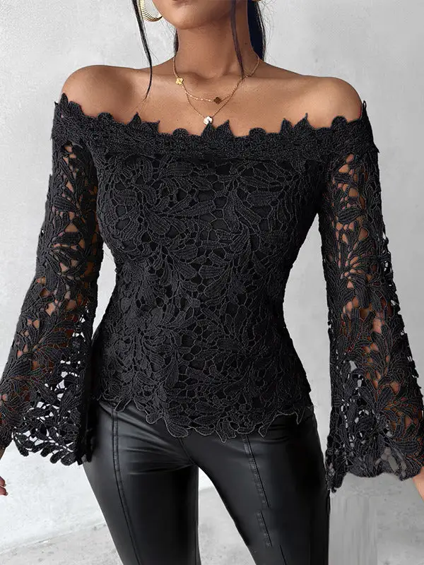 Flared Sleeve Long Sleeve Cutout Off The Shoulder T-Shirt