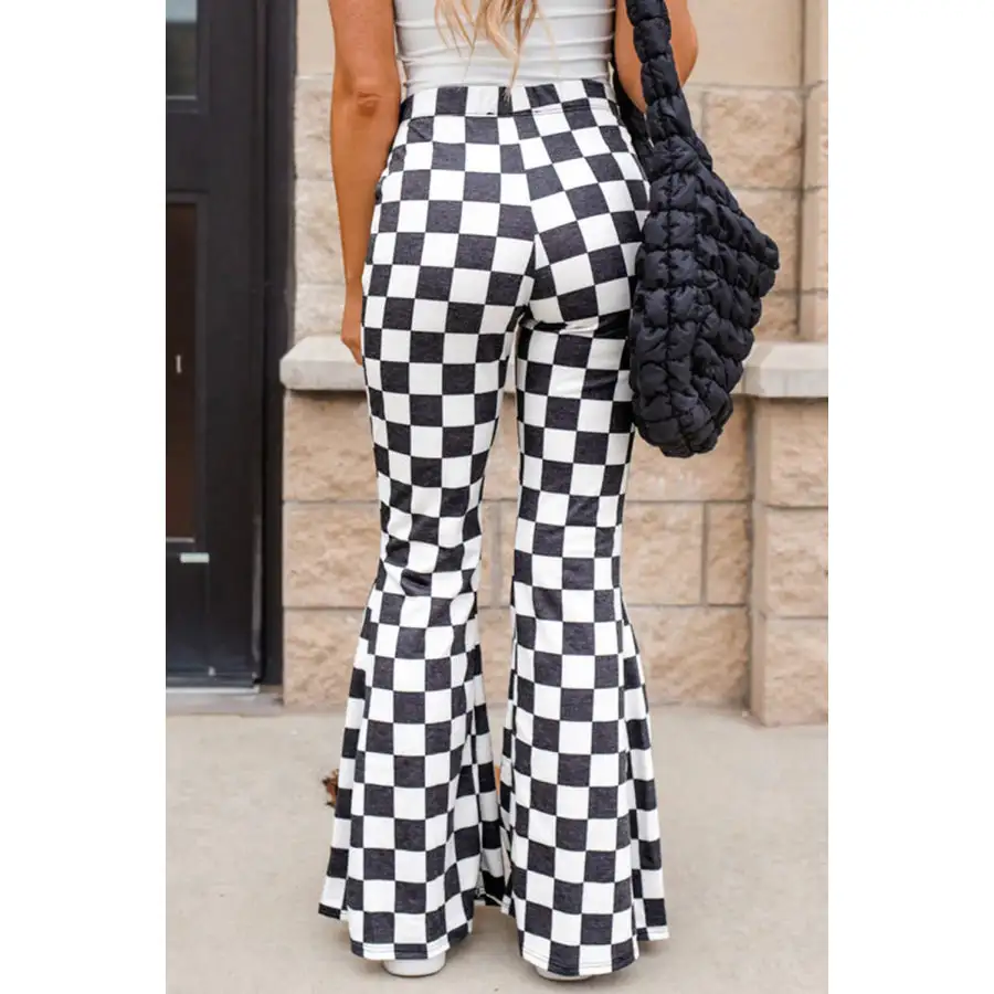 Checkered Flare Pants with Pockets