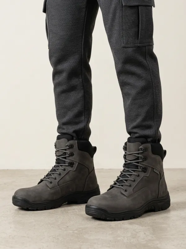 Unisex Outdoor Utility Waterproof Grey Leather Work Boots