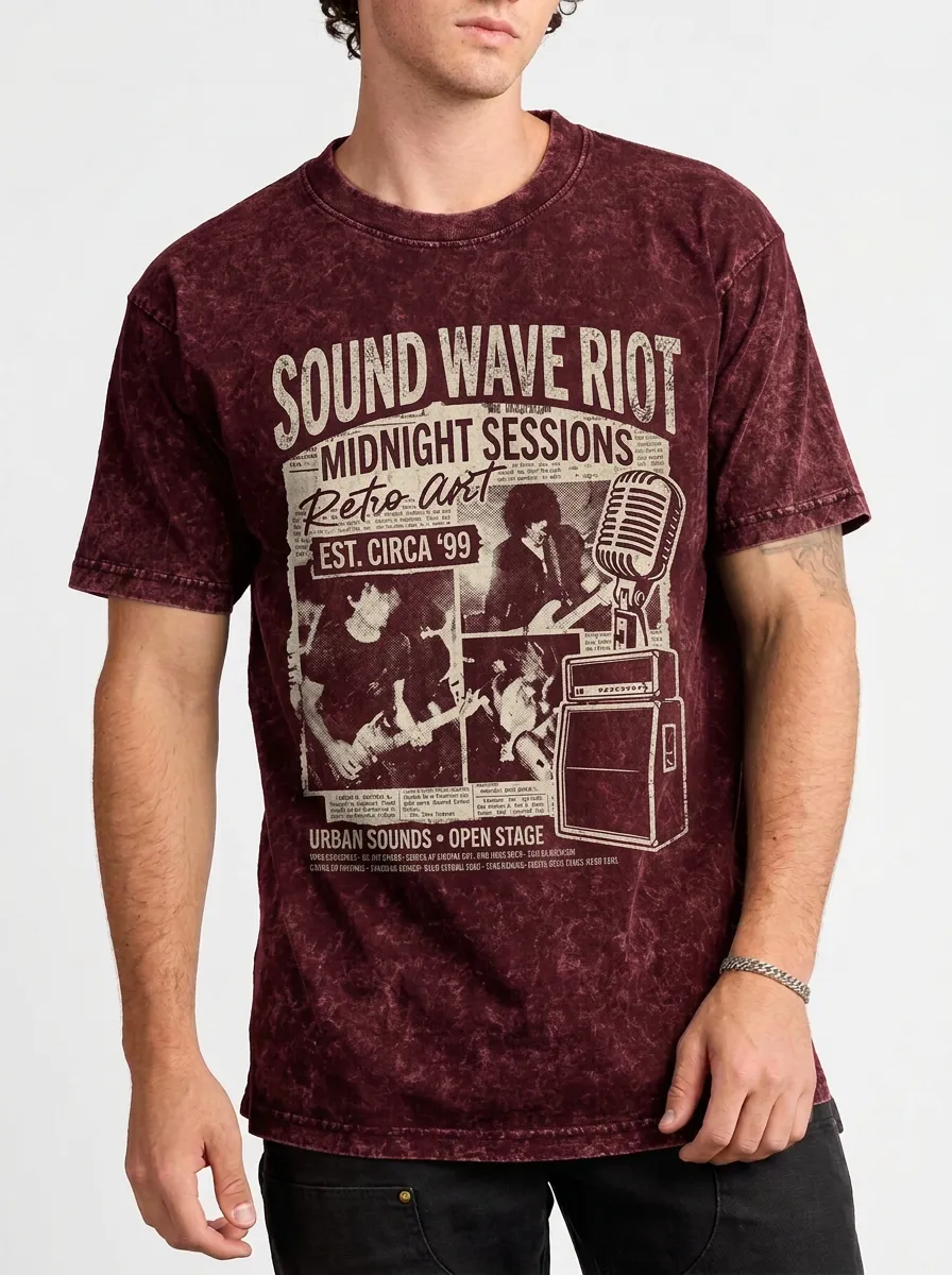 Men's Rock Band Music Lover Retro Newspaper Graphic Printed T-shirt