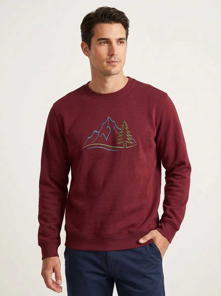 Men's Heather Grey Outdoor Mountain Pine Tree Fleece Sweatshirt