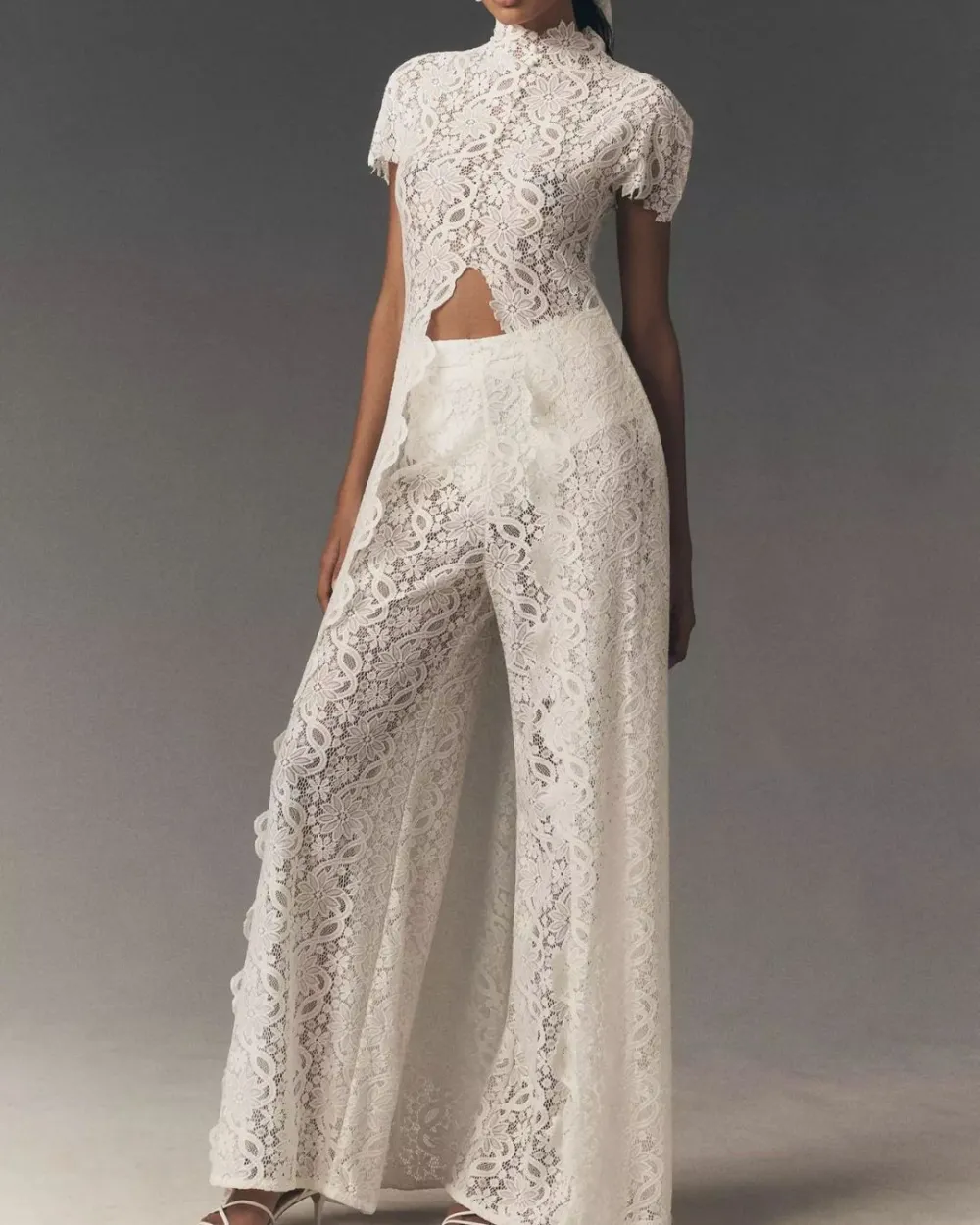 Elegant Lace Ensemble High Neck Intricate Lace Cut-Out Set