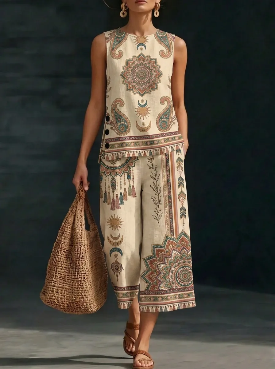 Women's Bohemian Mandala Paisley Printed Sleeveless Set