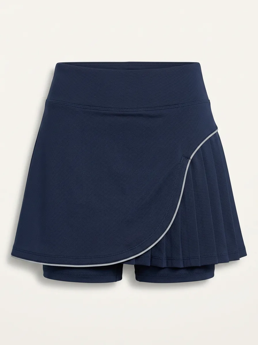 Women's Athletic Tennis Navy Pleated Piping Skort