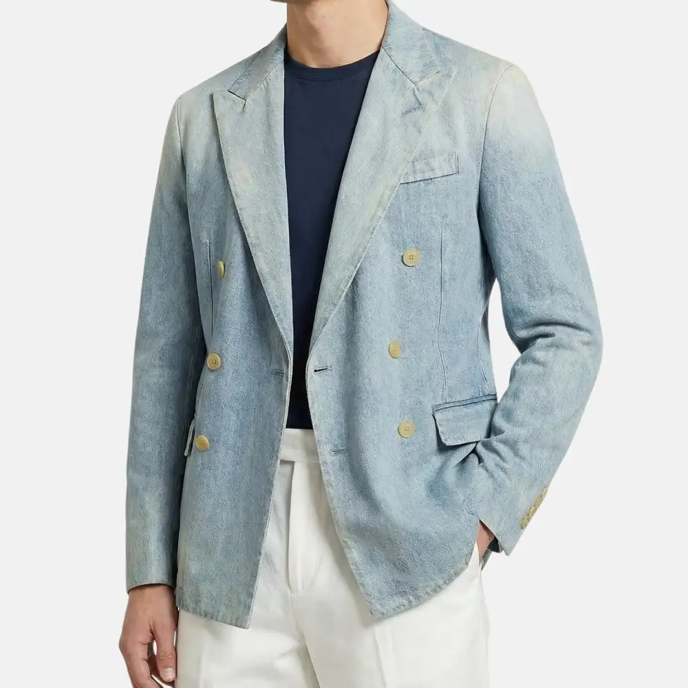 Double Breasted Denim Cotton Blazer Jacket