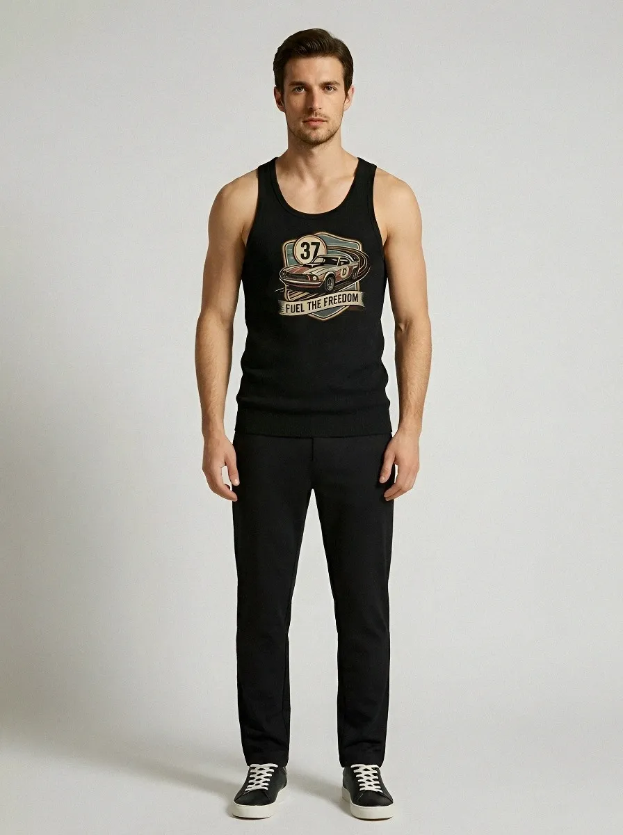 Men's Vintage Muscle Car Fuel The Freedom Printed Tank Top