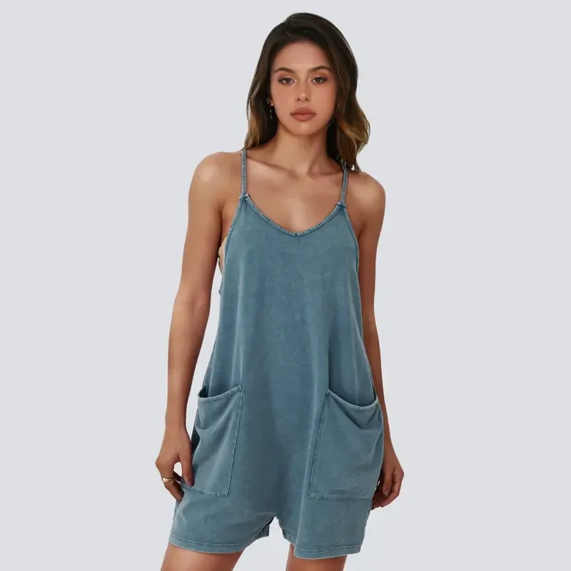 Women's Minimalist Cotton Blend Acid Wash Romper