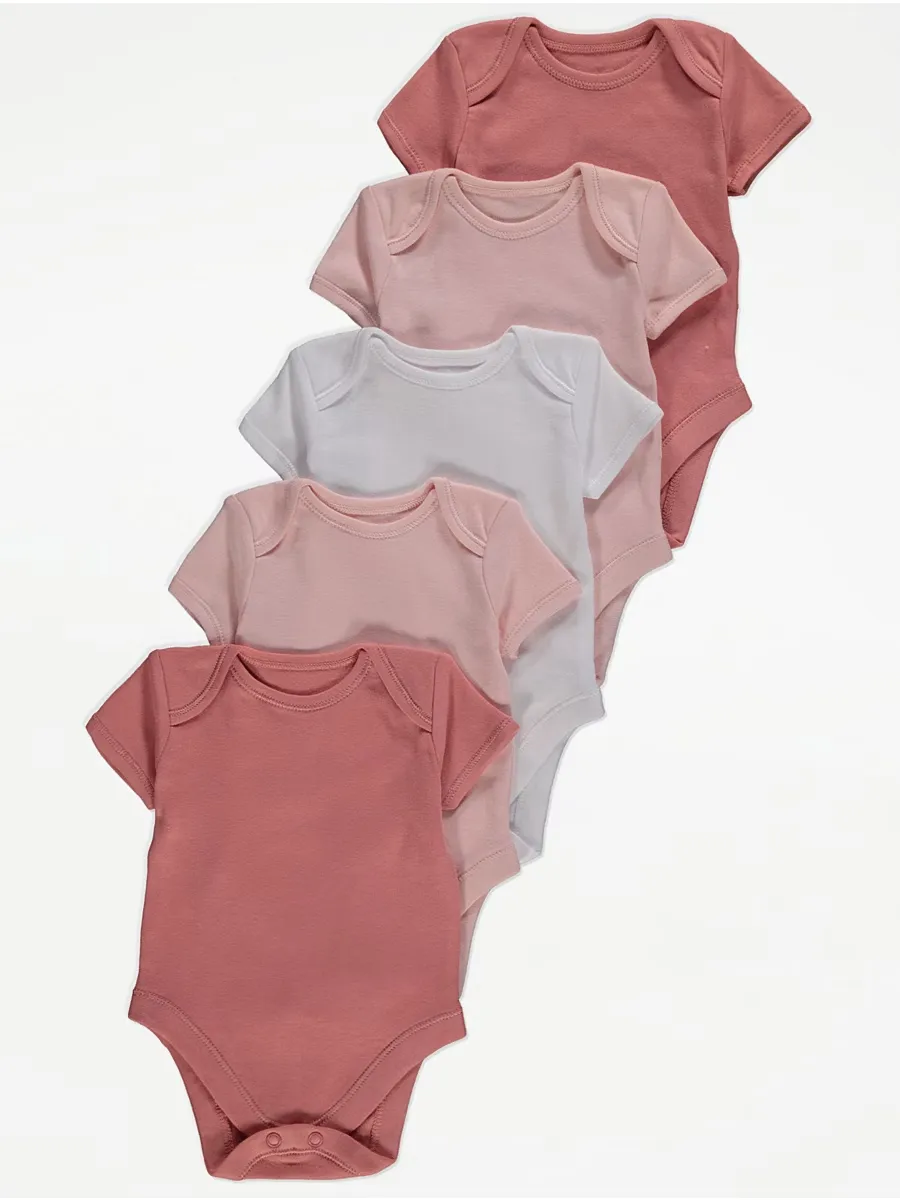 Pink Short Sleeve Envelope Neck Bodysuits 5 Pack