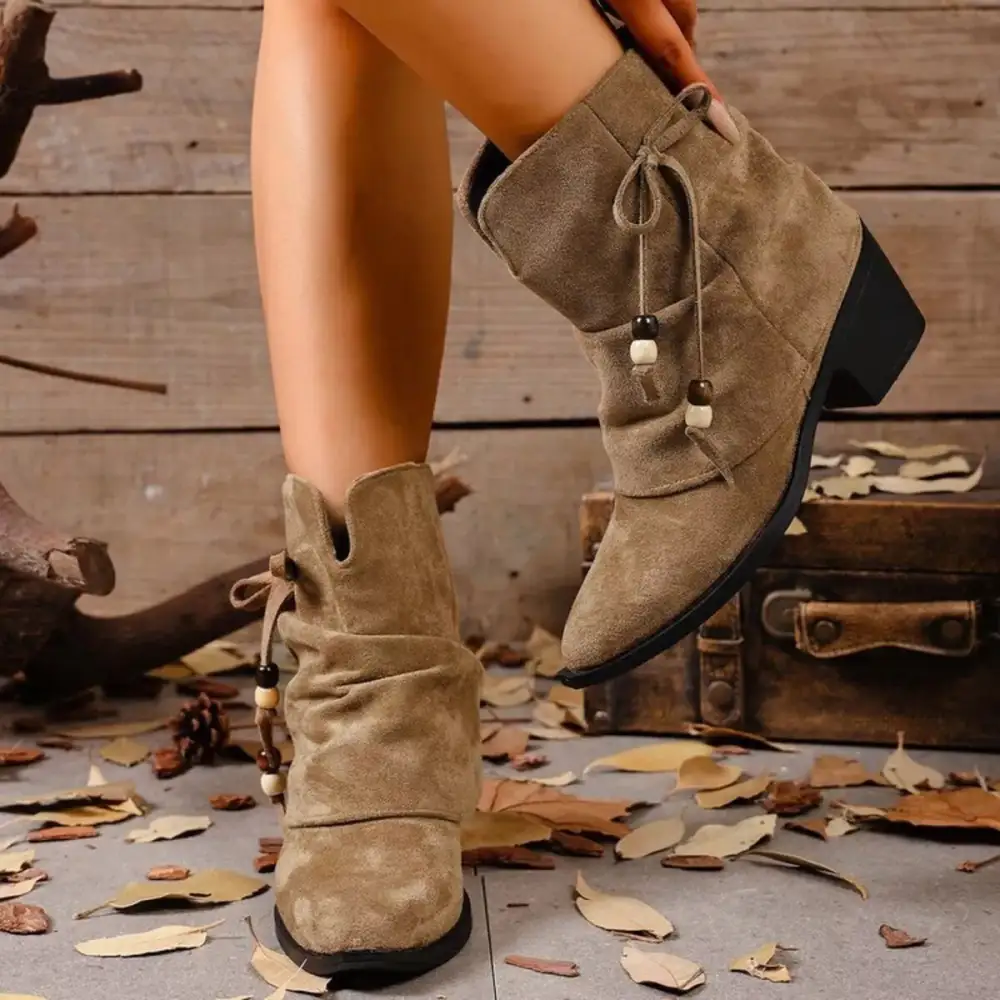 Suede Ankle Boots with Bow Accent