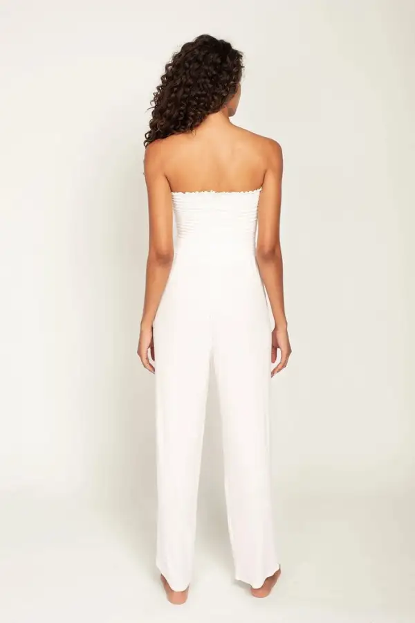 White Strapless Side Slit Wide Leg Jumpsuit