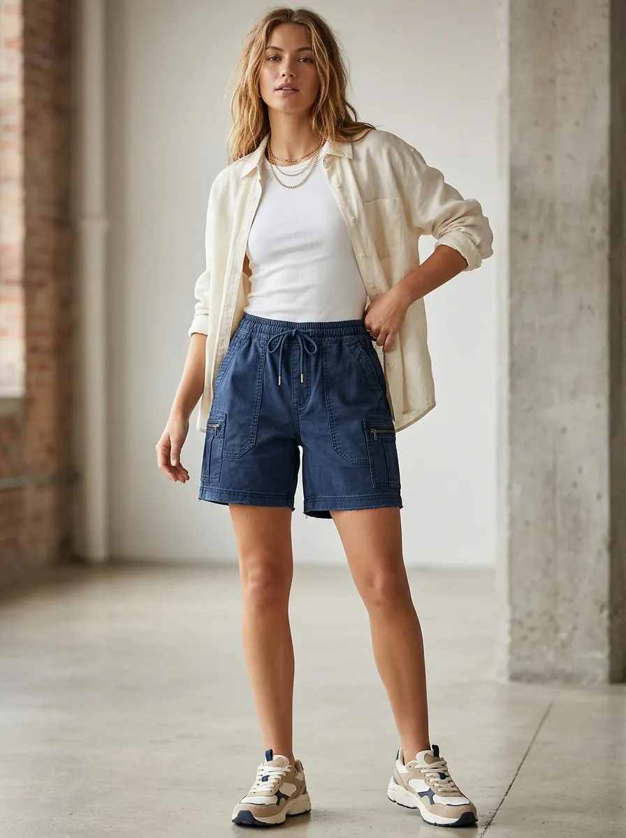 Women's Casual Daily Wear Blue Denim Cargo Printed Shorts