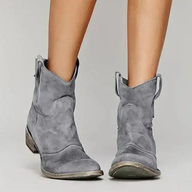 Warm Suede Ankle Boots Comfortable Western Style Boots