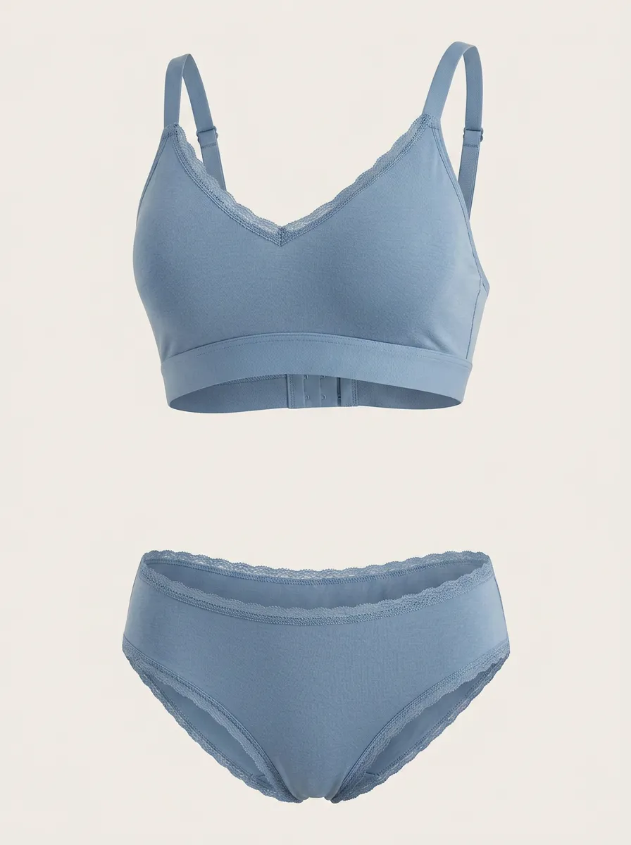 Lace Trim Cotton Underwear Set