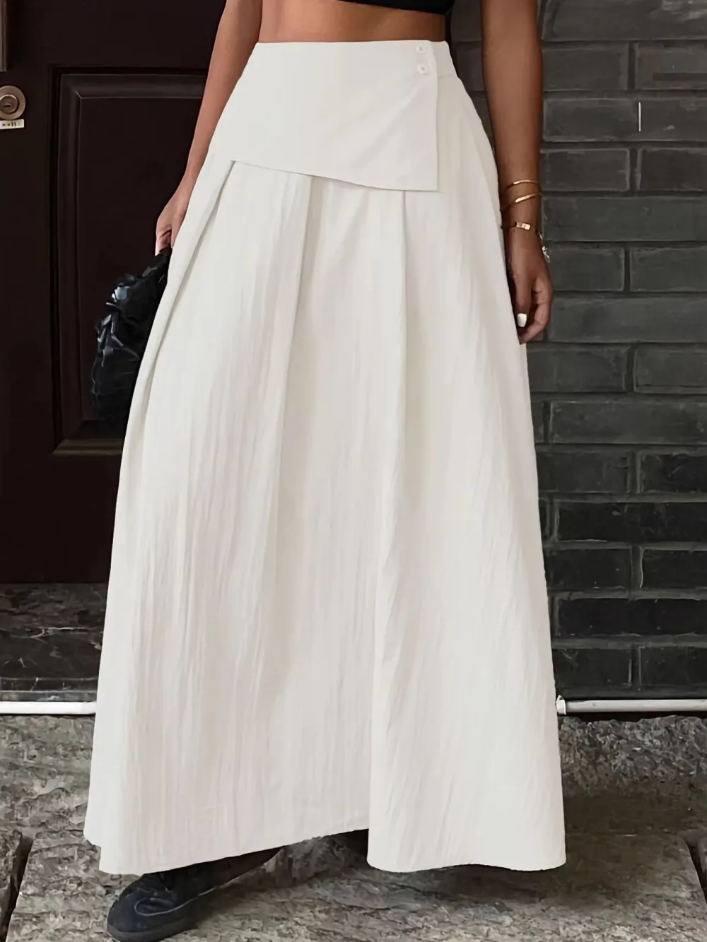 Curve Button Front Skirt