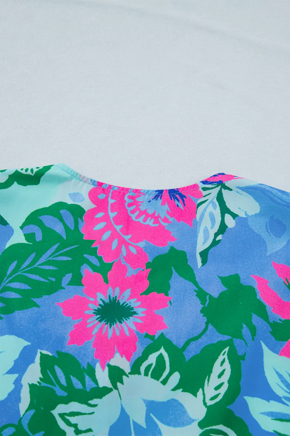 Sky Blue Floral Print V Neck Blouse