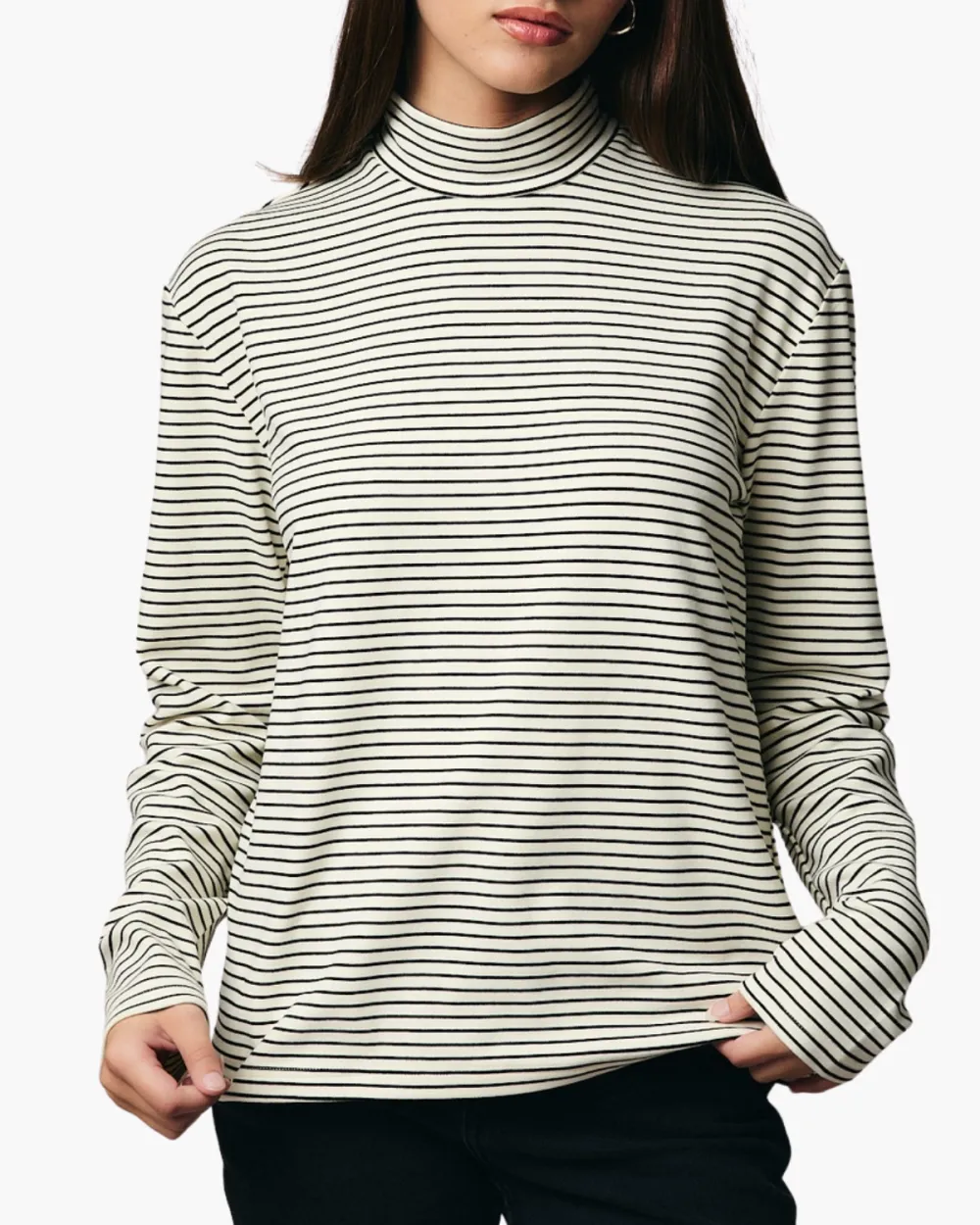 Mock Neck Stripe Top