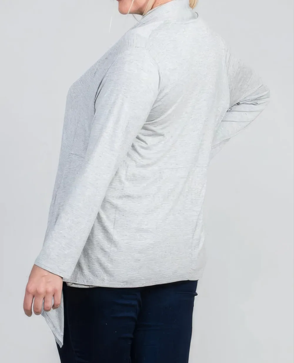 Waist Seam Shark Bite Long Sleeve Open Solid Cardigan Sweater