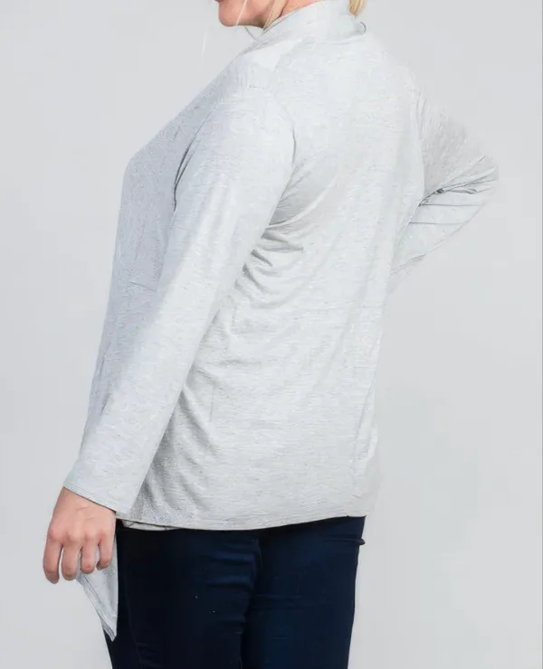 Waist Seam Shark Bite Long Sleeve Open Solid Cardigan Sweater