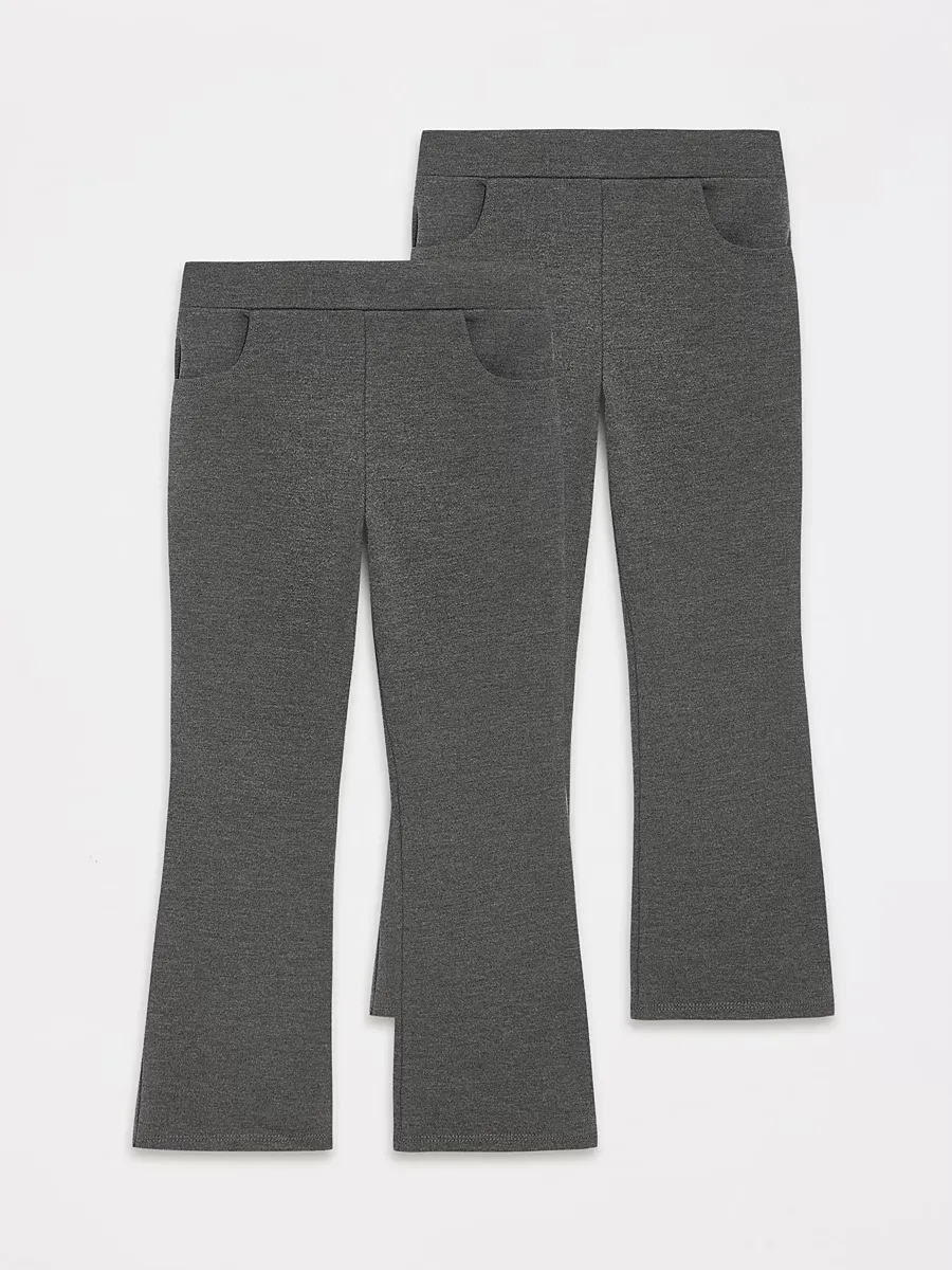 Grey Kick Flare Girls School Trousers 2 Pack