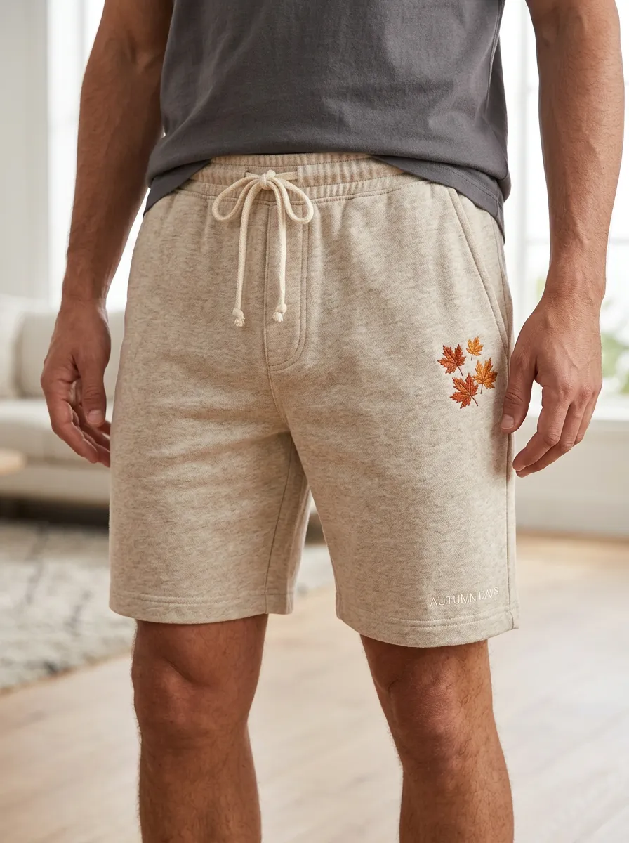 Embroidered Leaf Lounge Shorts