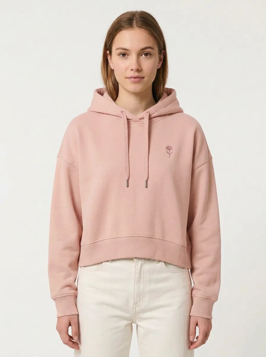Women's Casual Minimalist Floral Sage Green Embroidered Hoodie