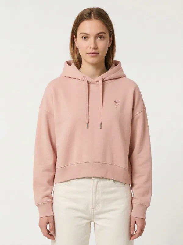 Women's Casual Minimalist Floral Sage Green Embroidered Hoodie