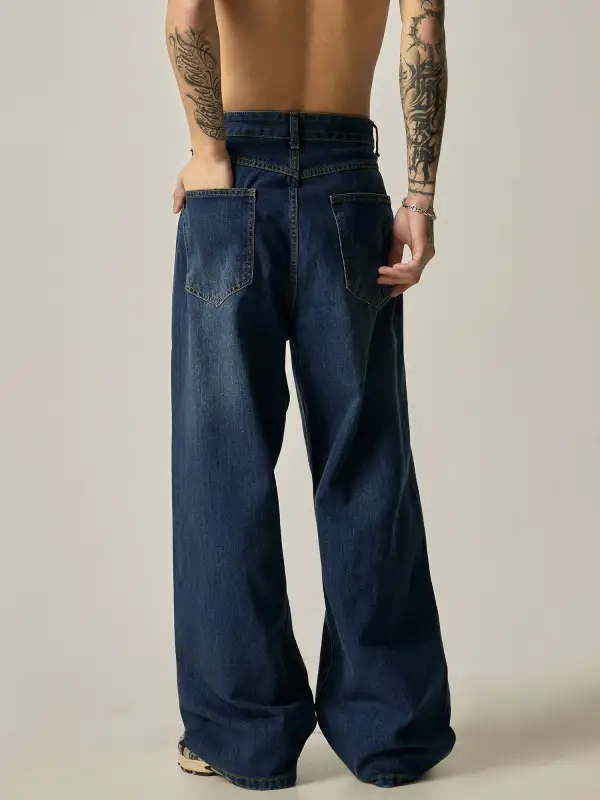 Ultra-Wide Faded Washed Jeans