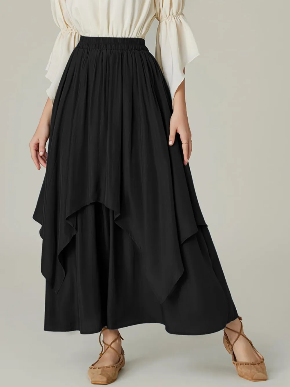 Smocked Waist Band Ruched Skirt