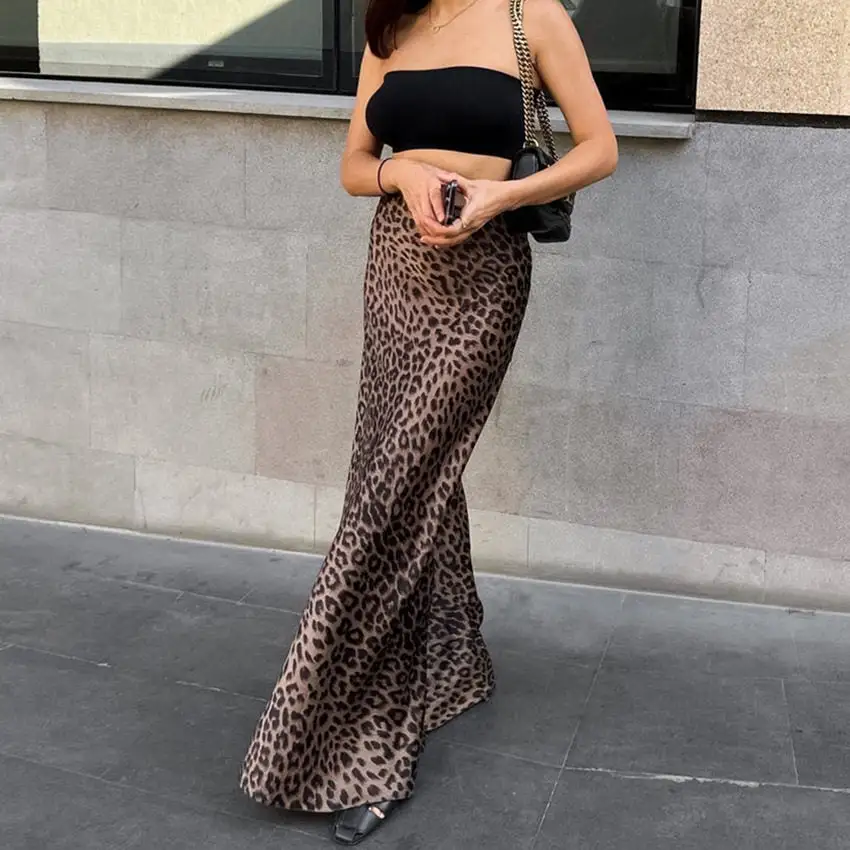 Modern Leopard Print Satin Mermaid Skirt