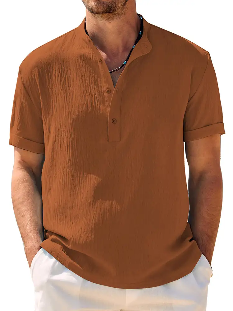 Casual Breathable Solid Henley Shirt