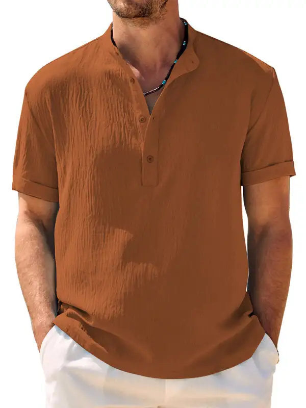 Casual Breathable Solid Henley Shirt