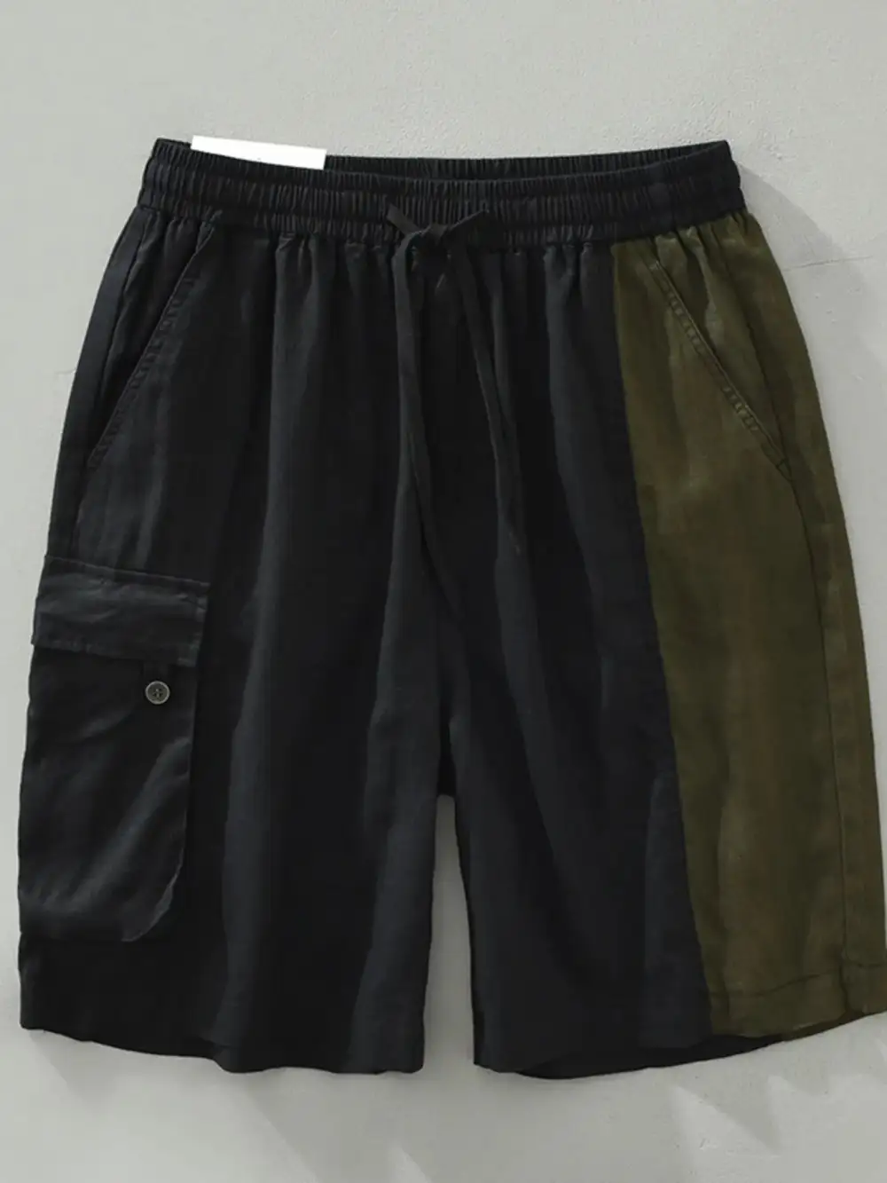 Elastic Waist Color Block Drawstring Pocket Detail Cargo Shorts