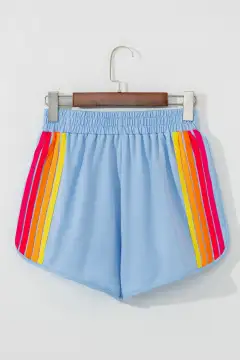 Color Block Stripes Elastic High Waist Active Shorts