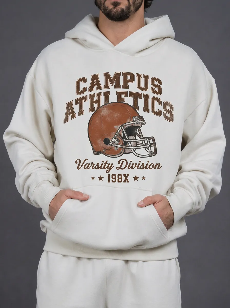 Men's Campus Athletics Football Helmet Printed Hoodie