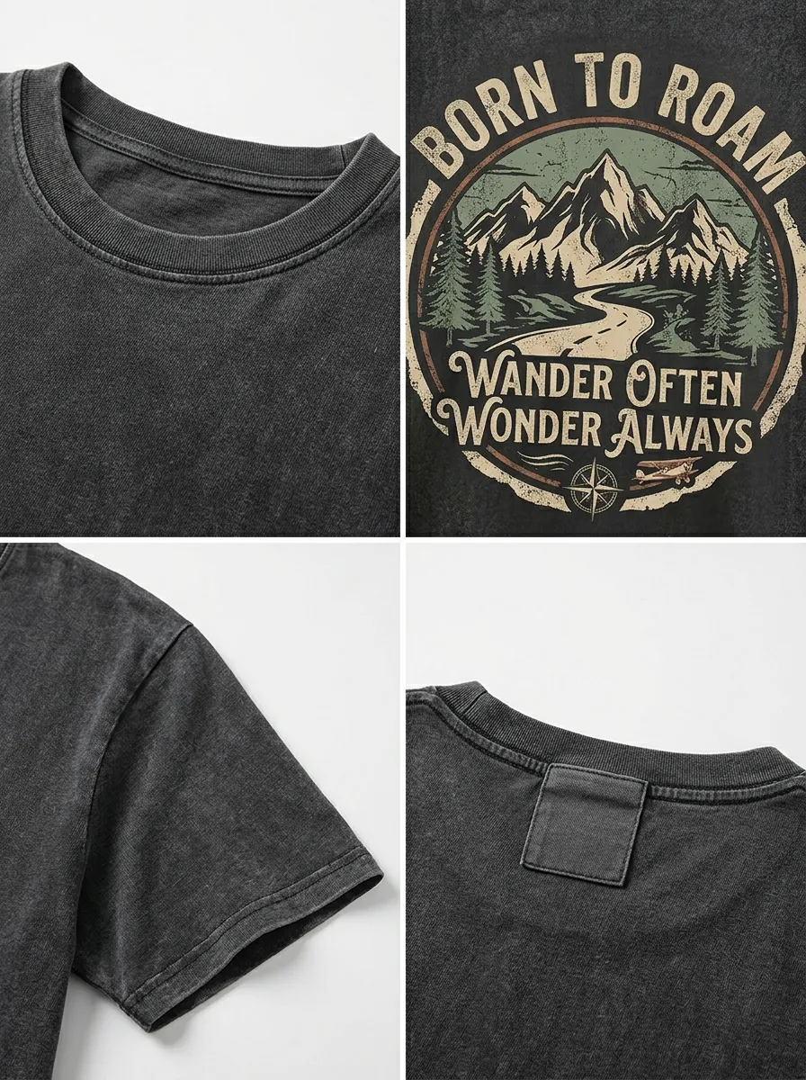Unisex Adventure Lover Mountain Forest Born To Roam Printed T-shirt