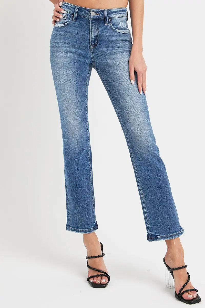 Mid Rise Ankle Straight Pocket Denim Jeans