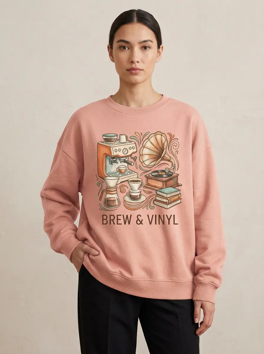 Women's Coffee Music Brew & Vinyl Graphic Sweatshirt