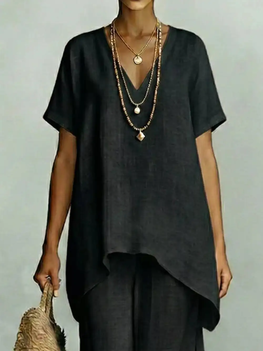 Full Size V Neck Top and Wide Leg Pants