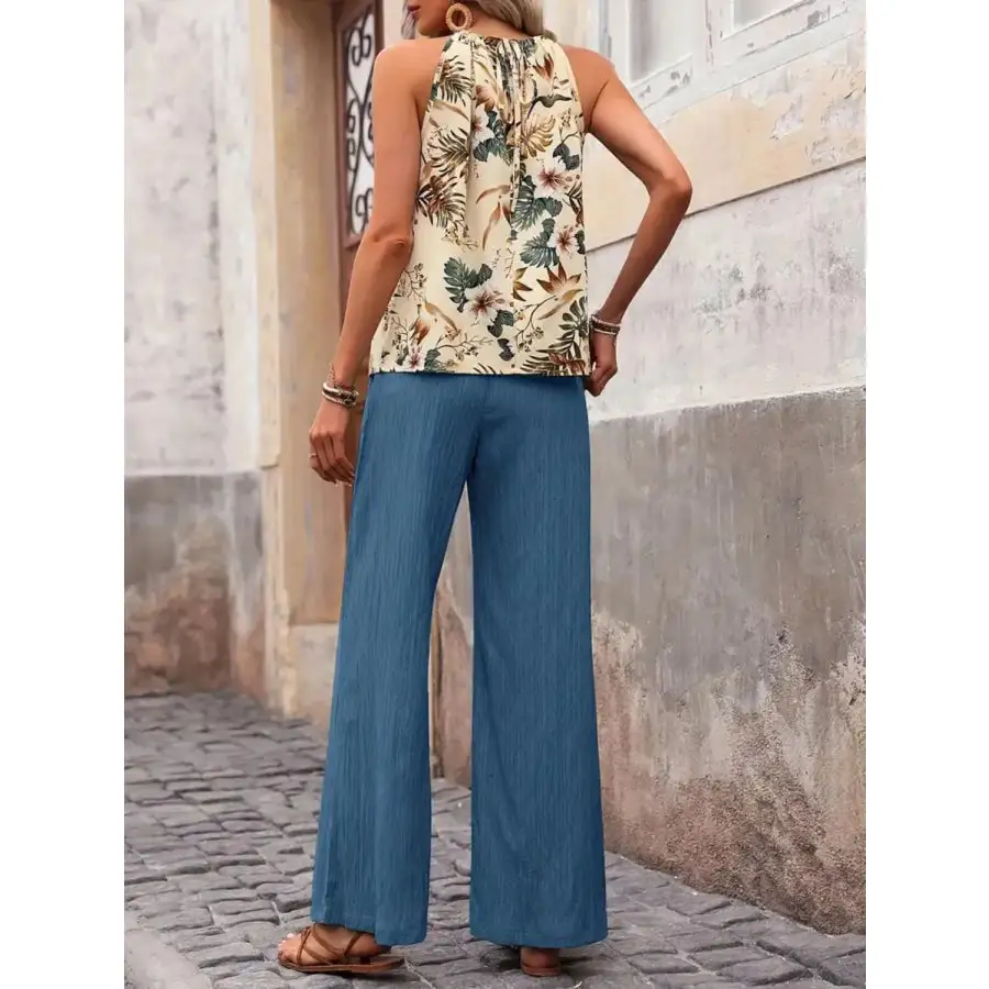 Printed Tank Top and Wide Leg Pants Set