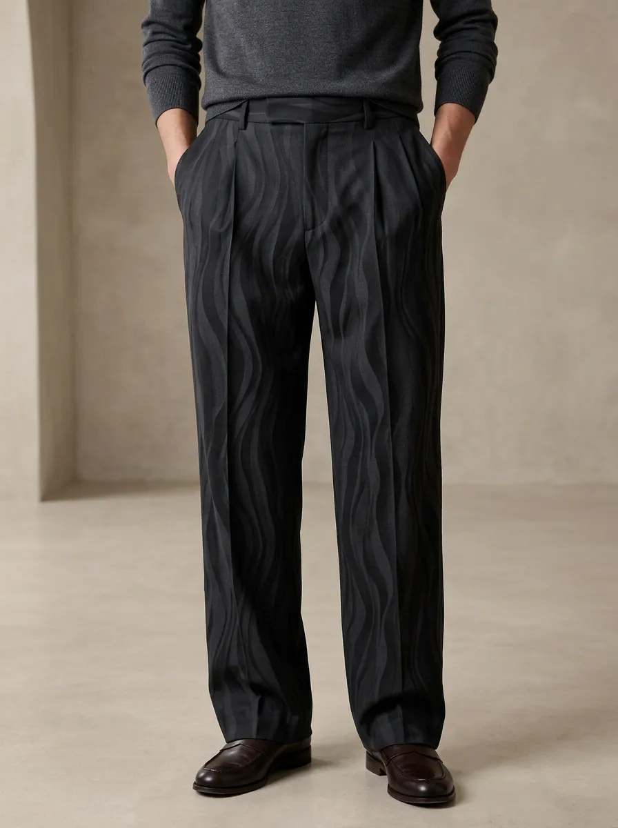 Men's Minimalist Abstract Wave Printed Wide Leg Trousers