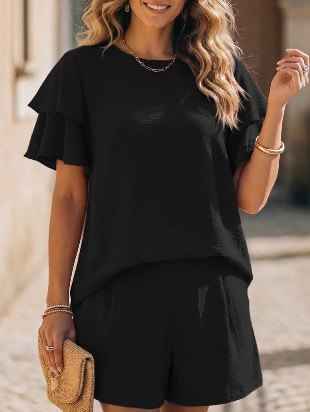 Crew Neck Top Two Piece Set