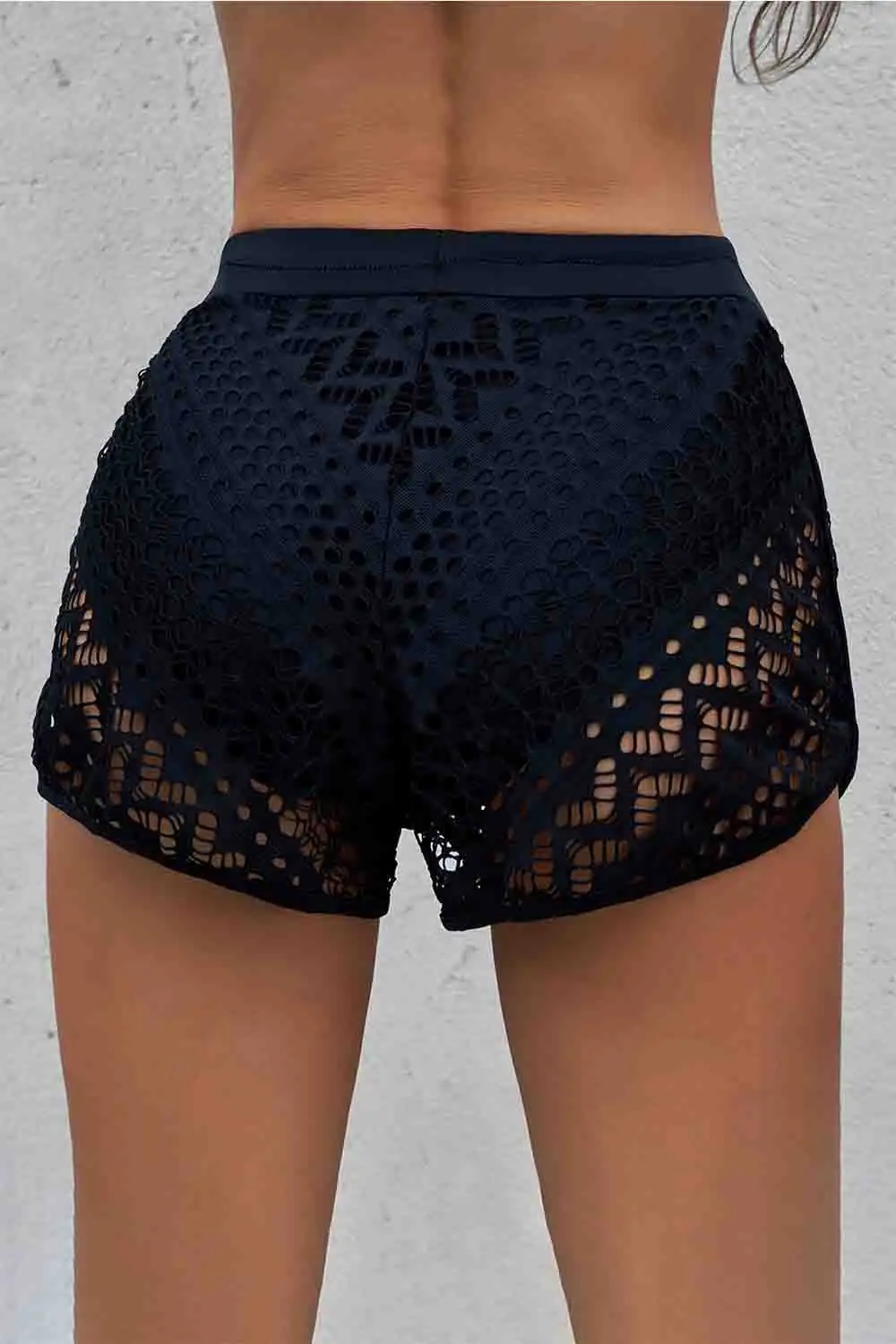 Swimwear Lace Panel Drawstring Waist Plus Size Swim Shorts